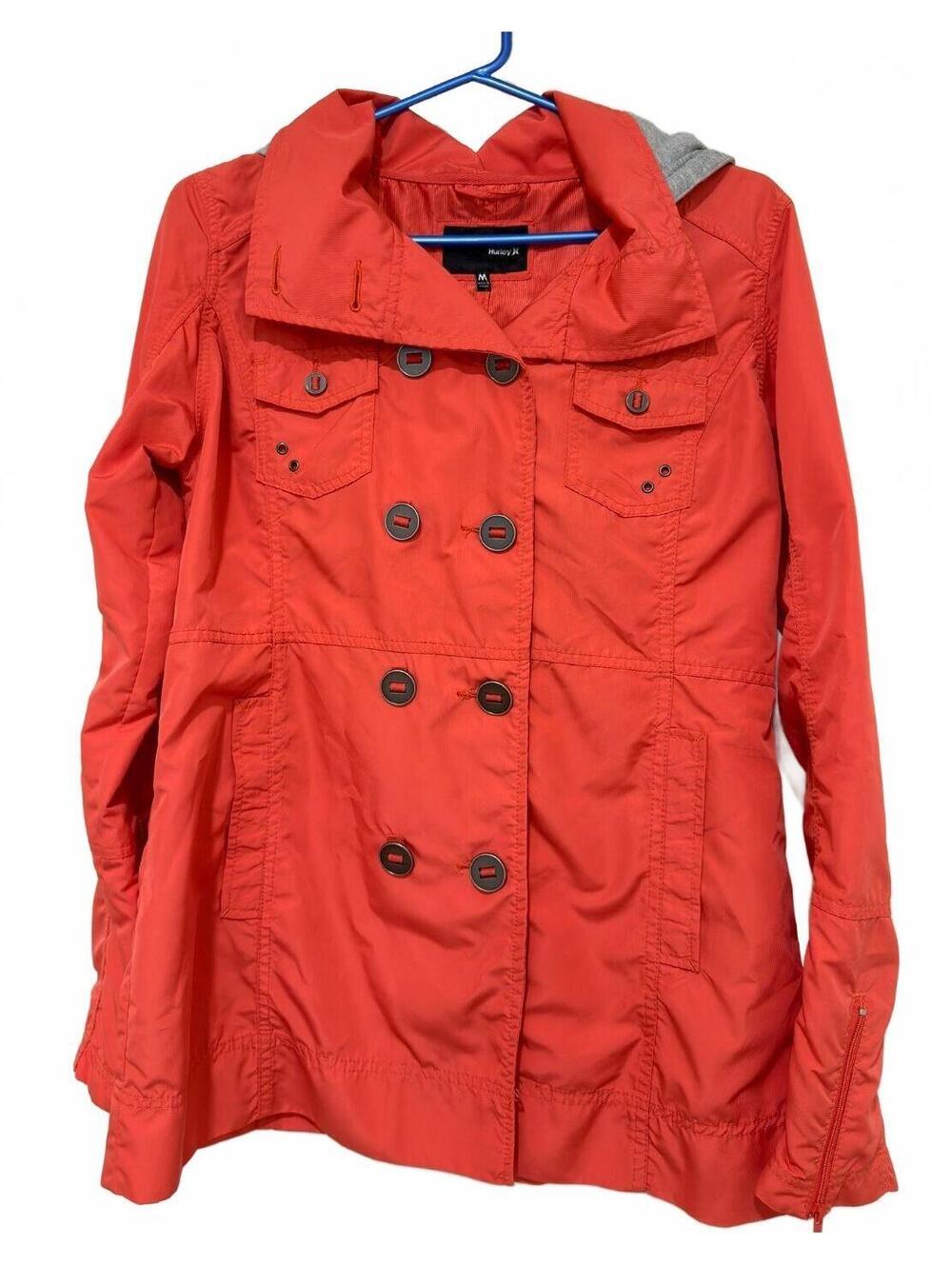 Hurley Women’s Medium Y2K Lightweight Windbreaker Rain Jacket Orange Hooded